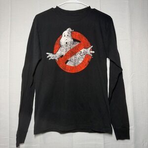 Mad Engine Ghostbusters Long Sleeve Shirt Small Black Distressed Logo Tee